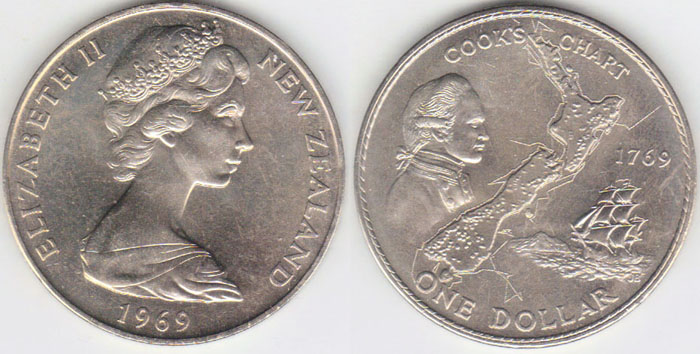 1969 New Zealand $1 (Cook Bicentennial)
